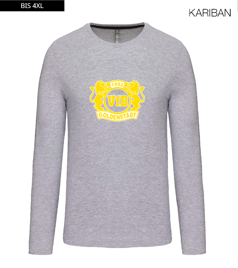 Kariban Herren Langarmshirt Oxford Grey "Anton Frontprint"