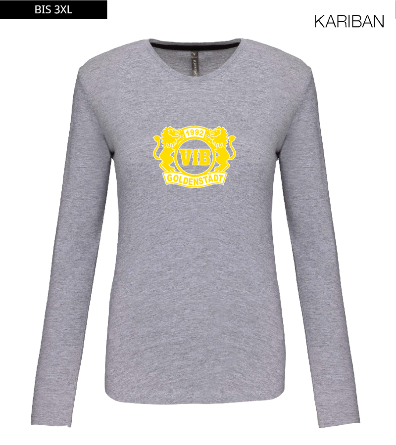 Kariban Damen Langarmshirt Oxford Grey "Anton Frontprint"