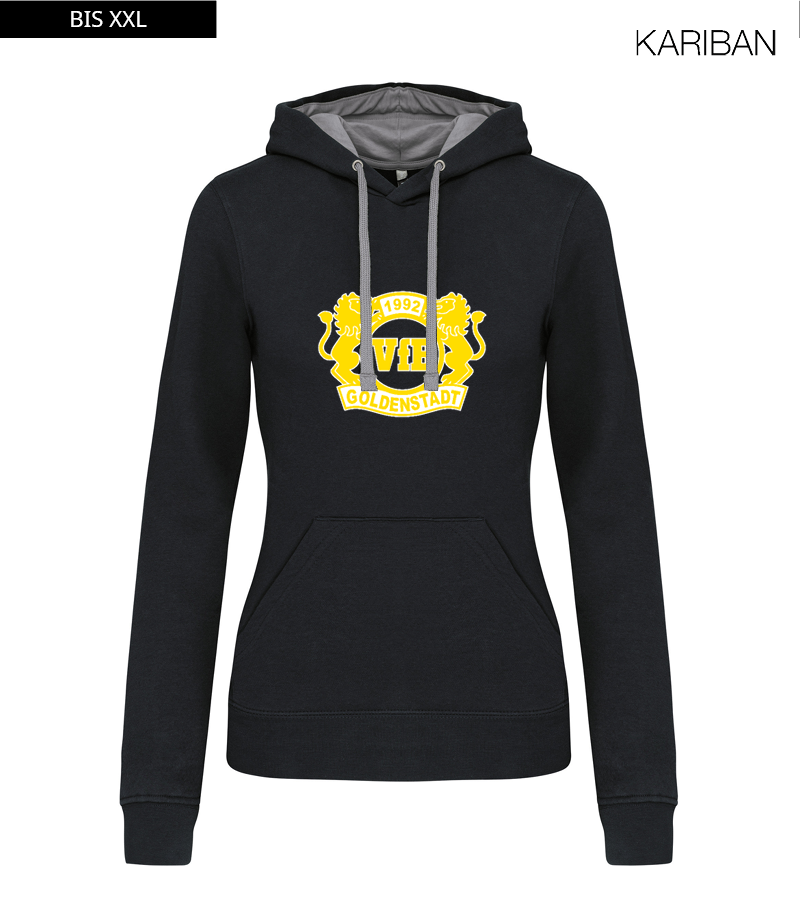 Kariban Damen Hoodie Black Fine Grey "Anton Frontprint"